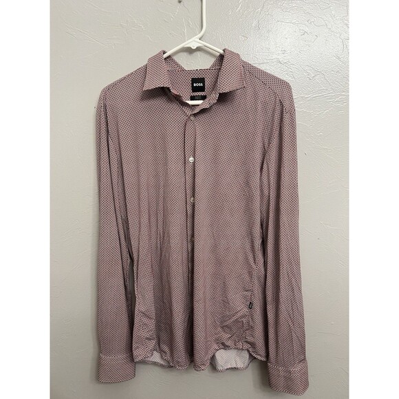 Hugo BOSS Slim Fit Performance Stretch Button-up Shirt Print Pattern Size Large - Picture 1 of 9
